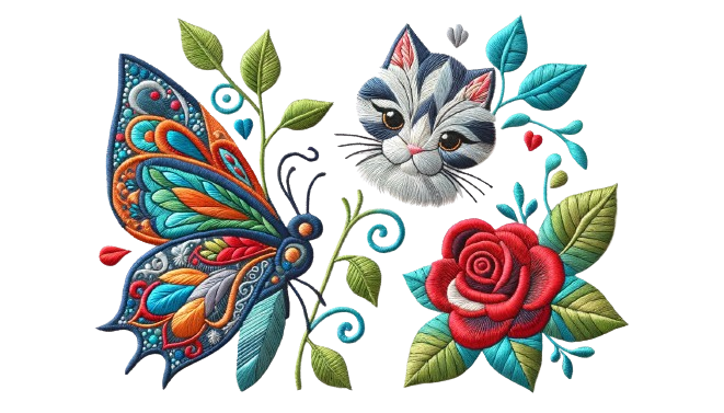 butterfly, cat and flower custom applique digitizing
